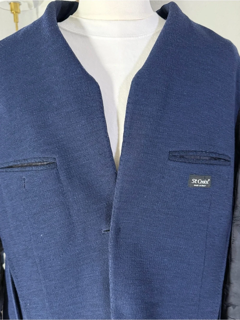 St. Croix Navy Blue 100% Virgin Wool Knit Blazer Jacket IT 56 Made in Italy